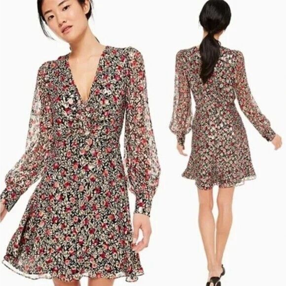 Kate Spade mini park clip dot metallic floral dress - Picture 1 of 7
